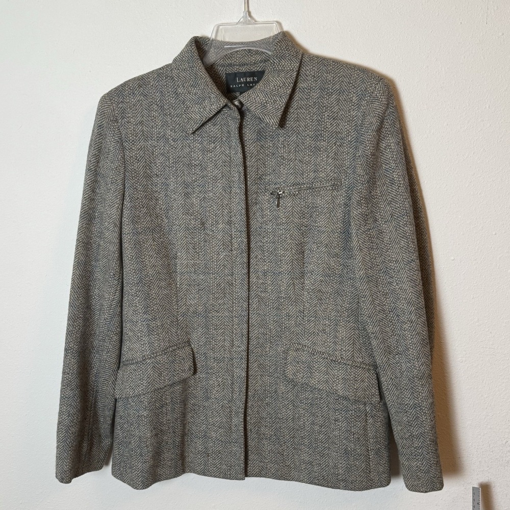 Lauren Ralph Lauren Herringbone Jacket Women's Size 10 Gray Zip Front
